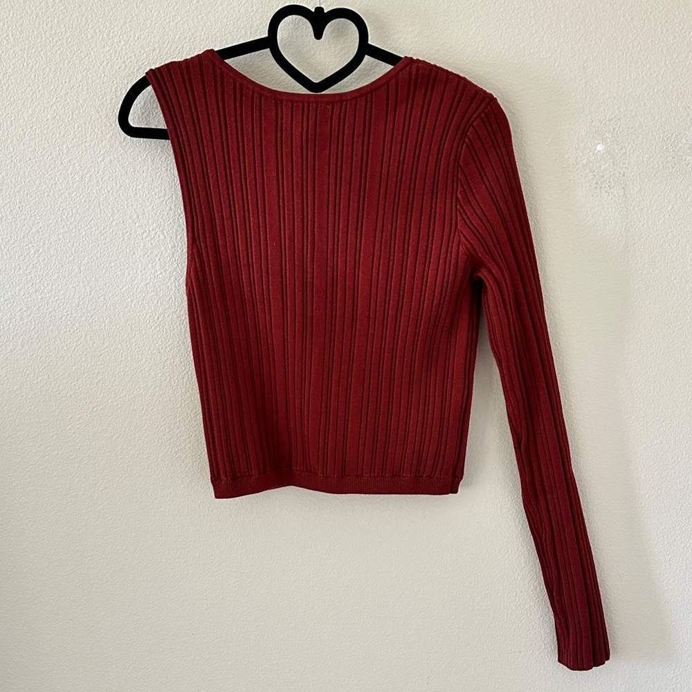 Open Edit Rust Orange Ribbed Cutout Knit Top NWT Size M - Picture 4 of 6